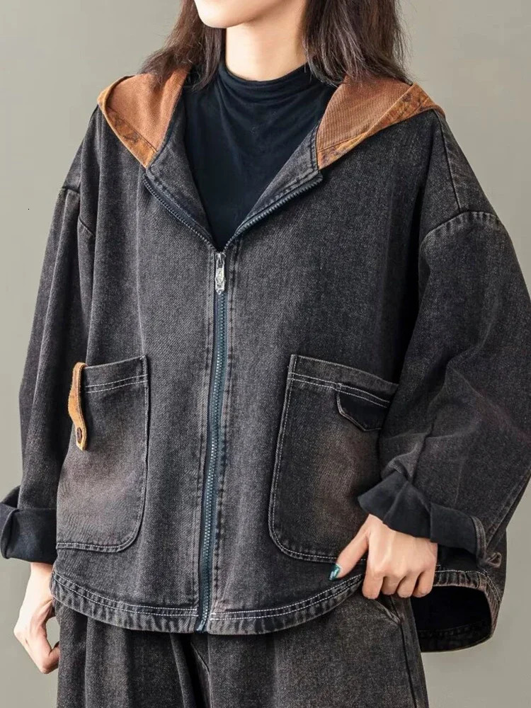 Fall Korean Females Fashion Clothes Womens Hooded Denim Jackets Loose Vintage Coats Ladies Casual Classic Outerwear 250122