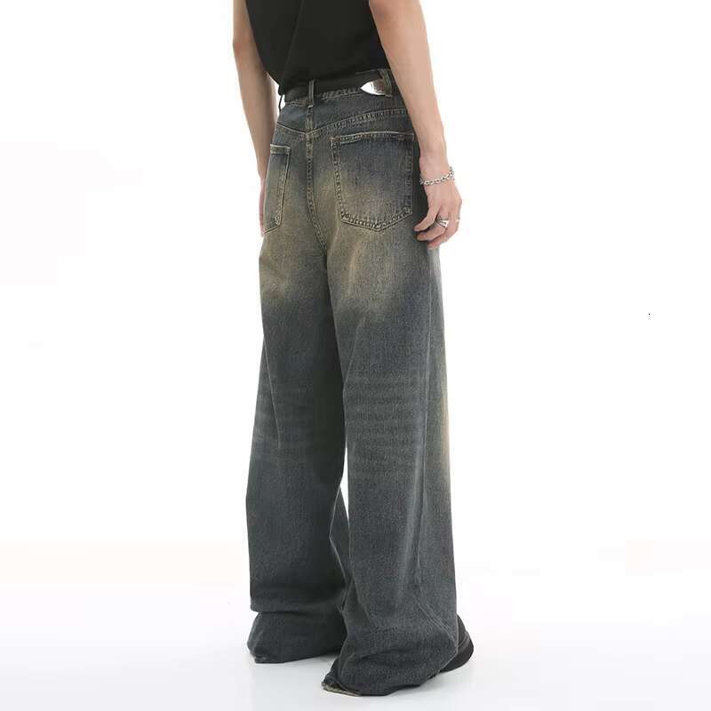 LUZHEN Old Male Pants Autumn Blue Washed Men Denim Jeans Straight Casual Menwear Loose Wide Leg Trousers 2024 New Fashion 9C354