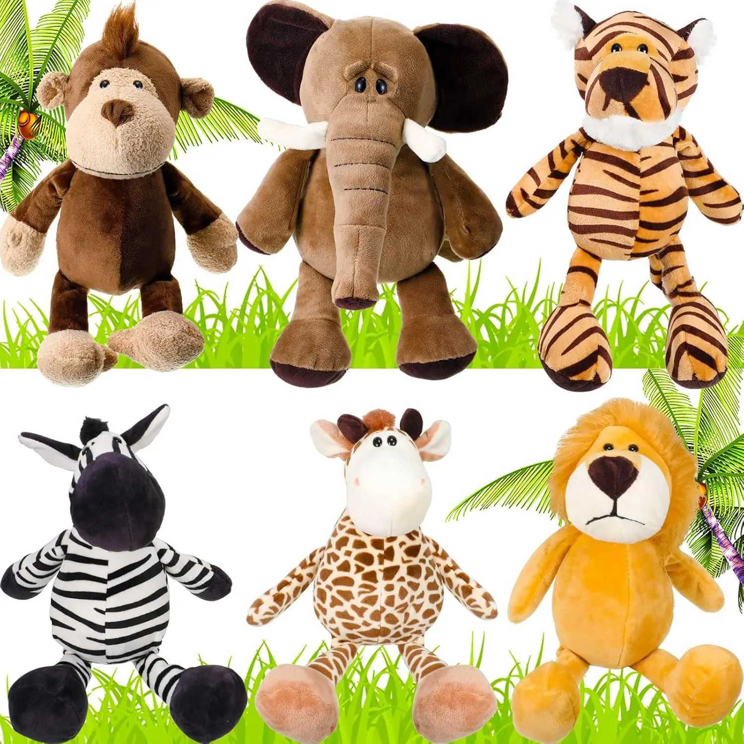 6-18 Pcs Safari Stuffed Animals Plush Jungle Toys Set Boys Girls Lion Elephant Zebra Giraffe Tiger for Animal Free shipping