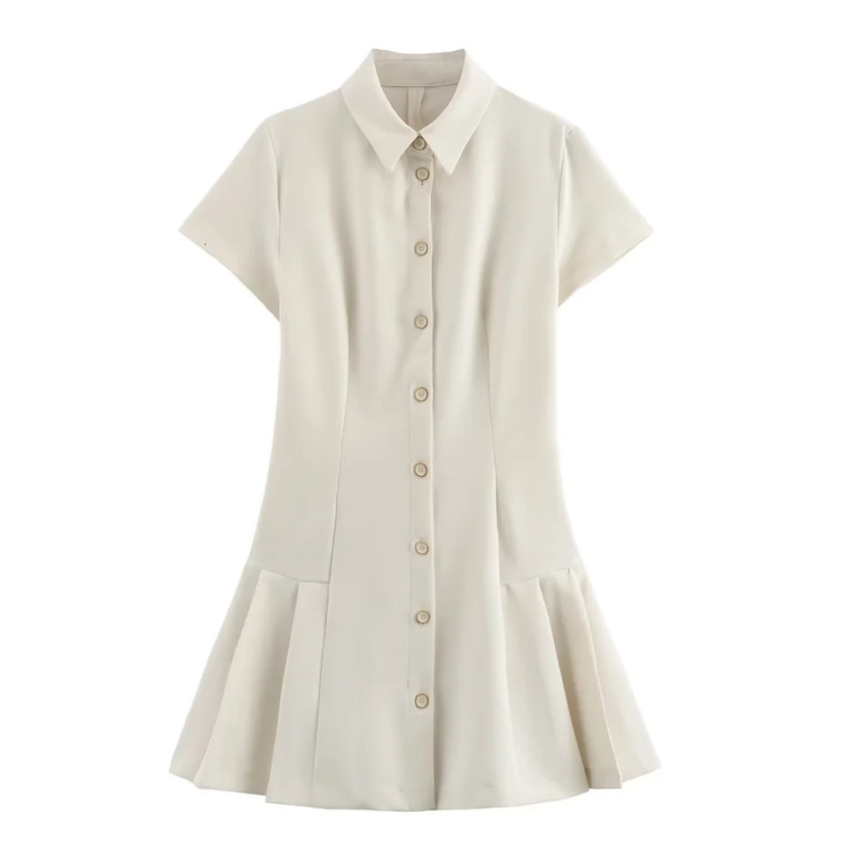 PB ZA 2024 Spring Womens Fashion and Elegance Slim Fit Waist versatile Shirt style Short Dress 250208