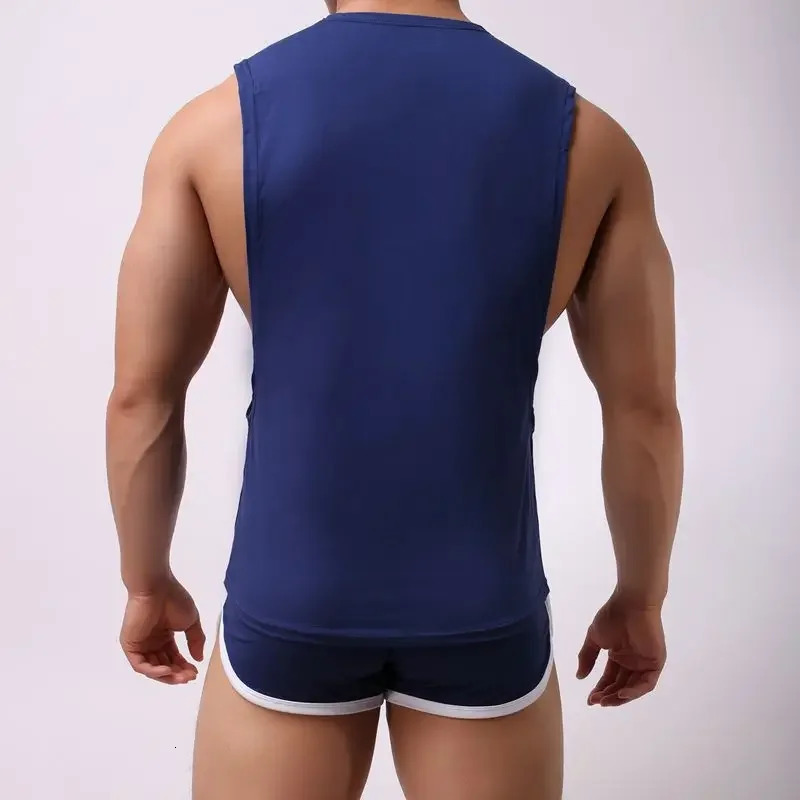 2PCSSets Mens Sexy Undershirts Suits Sleeveless Tops Boxer Shorts Loose Casual Sports Fitness Vest Trunks Sleepwear 250207