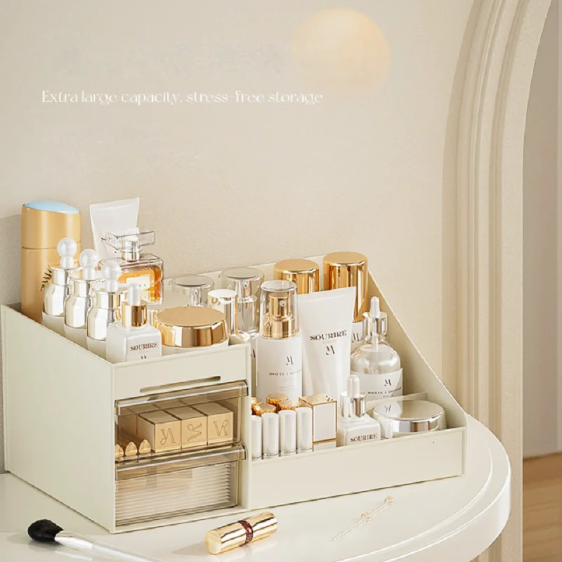 Transparent Drawer Style Makeup Box Dormitory Organizer Plastic Cosmetics Skincare Dressing Table Desktop Storage 250207