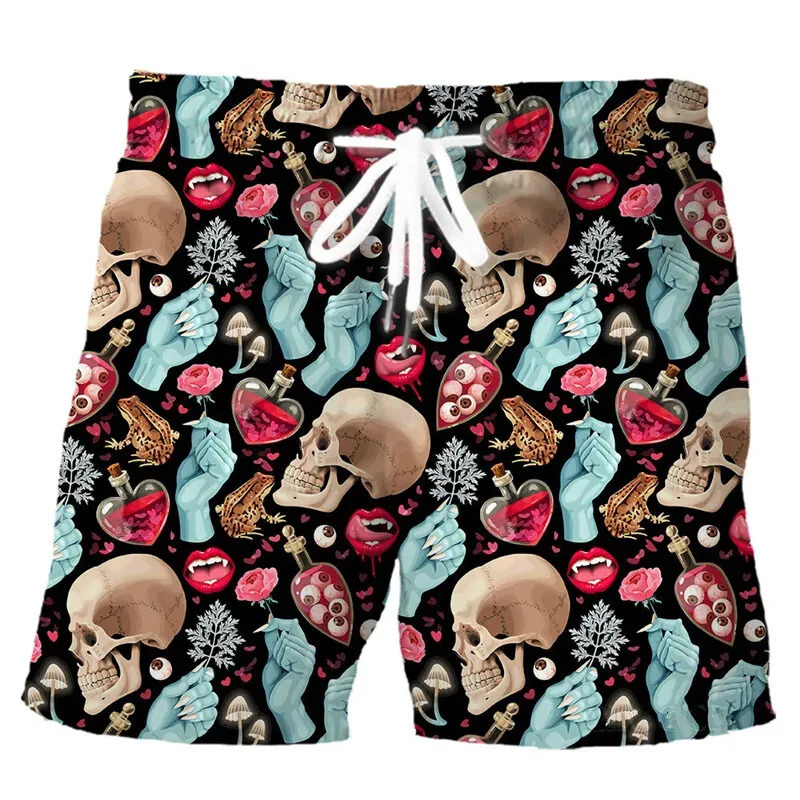 Summer Fashion Skull Pattern Shorts Casual Mens 3D Printed Beach Surfing and Swimming Outdoor 250208Z