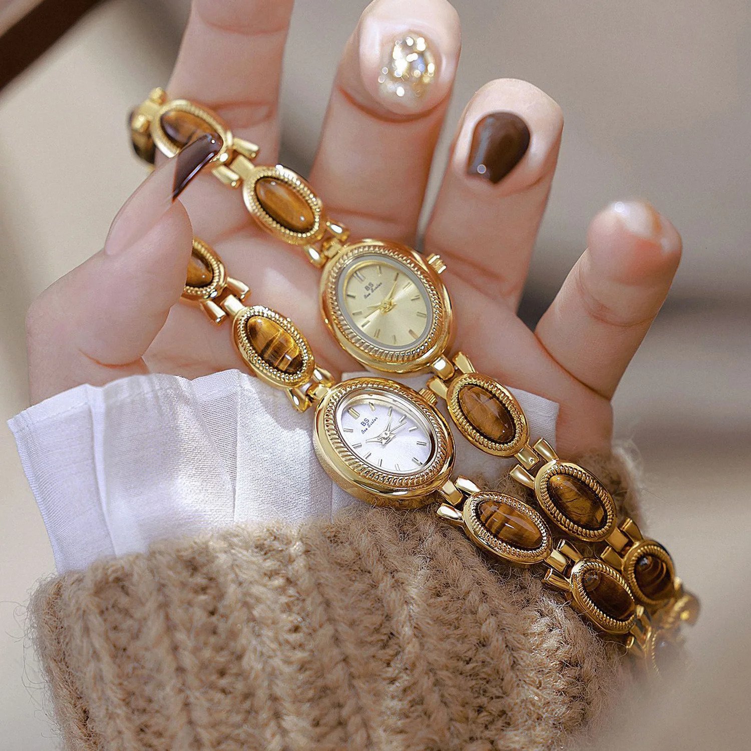 Golden Vintage Watch Women Elegant Amber Jewelry Quartz Wristwatch In Womens Watches Fashion Bracelet Gold Watch 250221