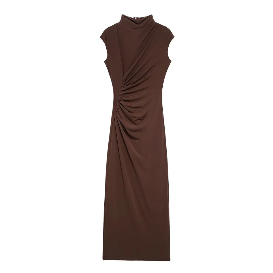 2024 RARF Winter Womens Fashion Style Solid Color Wrinkle Decoration Waist Tight Fit Midi Dress 250207