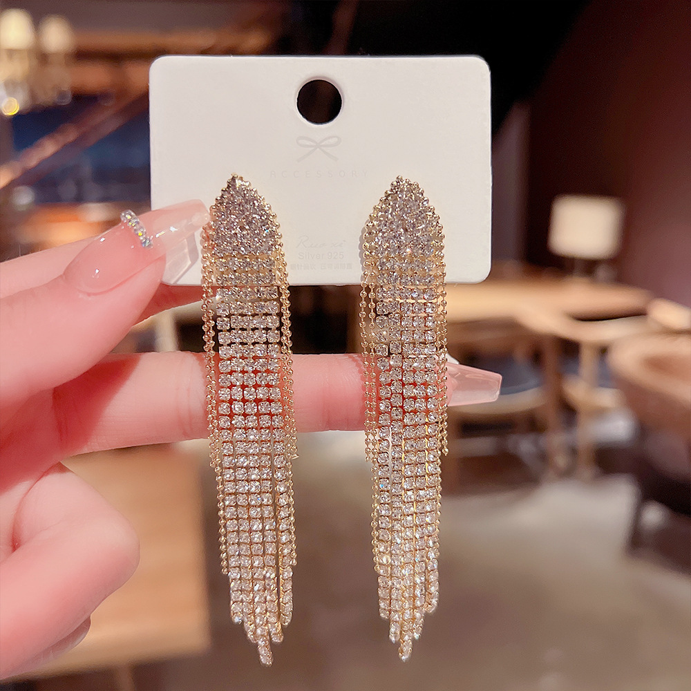 Women's Earrings 2PCS/LOT S925 Pearl Tassel Earrings Exaggerated Colored Rhinestone Personalized Earrings