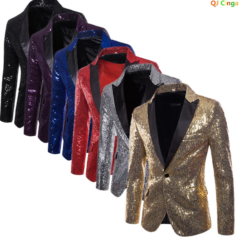 Shiny Gold Sequin Glitter Embellished Blazer Jacket MenNightclub Prom Suit BlazerMale Costume Homme Stage Clothes For Singers 250208Z