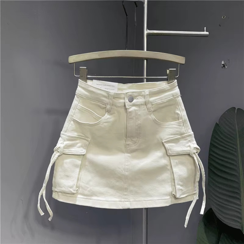 Women's Fashion Designer Zipper Fly Skirts Button Women's Retro Denim Workwear Pants With Pockets Sexy Mini A-e Denim Shorts Skirt Women