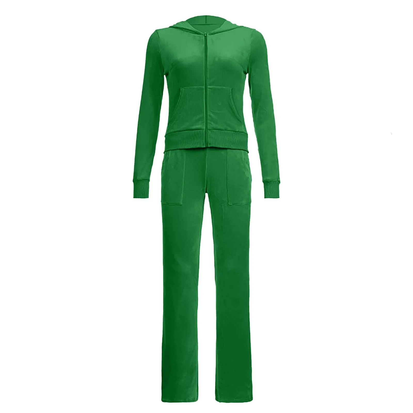 Womens Velvet Jogging Set Autumn Casual Hoodie Cut Top Jacket Wide Leg Pants Double Piece 250206