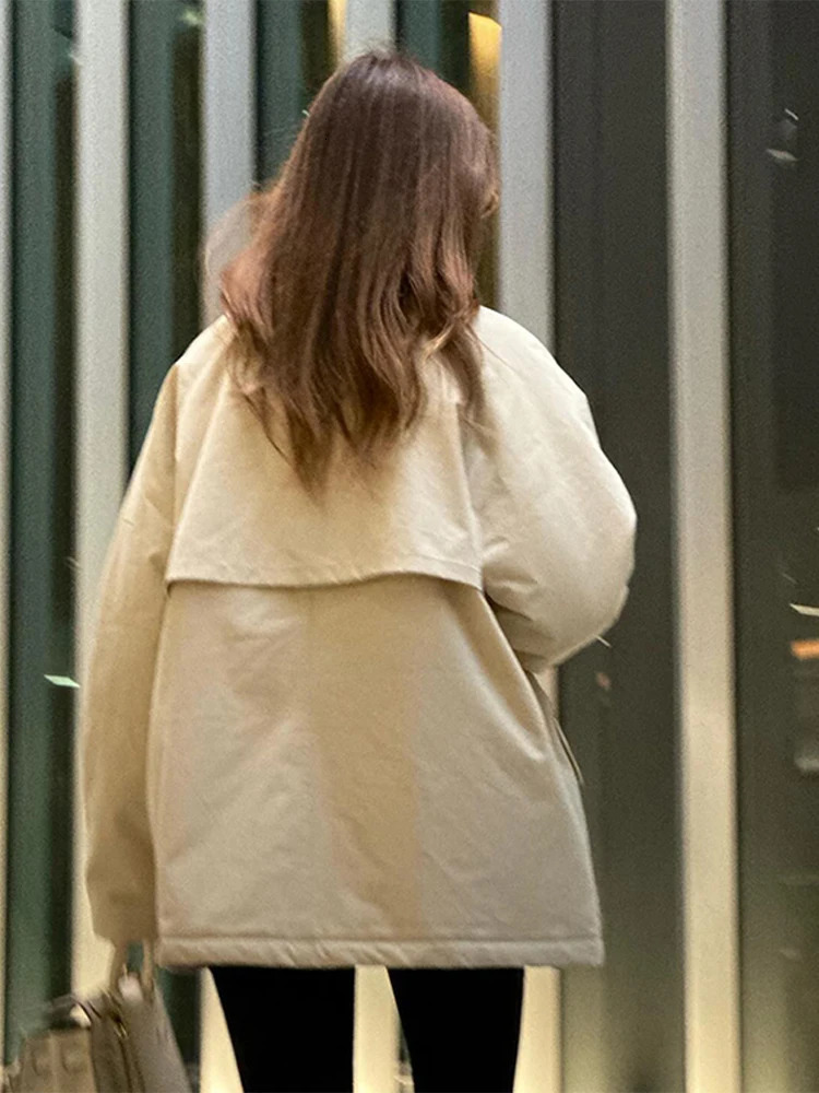 Contrast Lapel Womens Jackets Casual Long Sleeve Zipper Pocket Female Coats 2024 Autumn Winter Fashion Lady Streetwear Outwears 250208Z