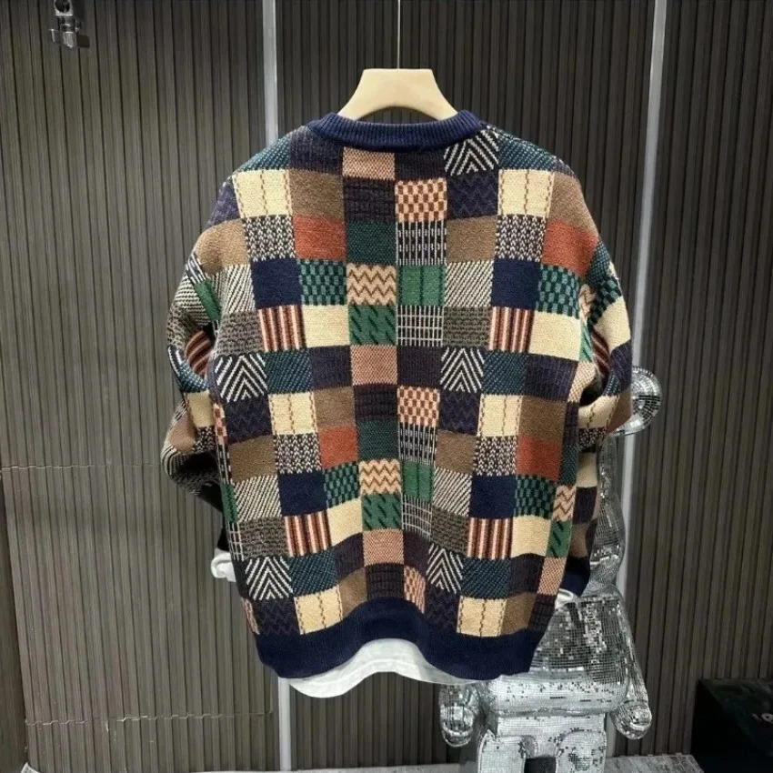 Lattice Man Pullover In Winter 90s Vintage Sweatshirts for Men Autumn Y2k Streetwear Harajuku Fashion 250113