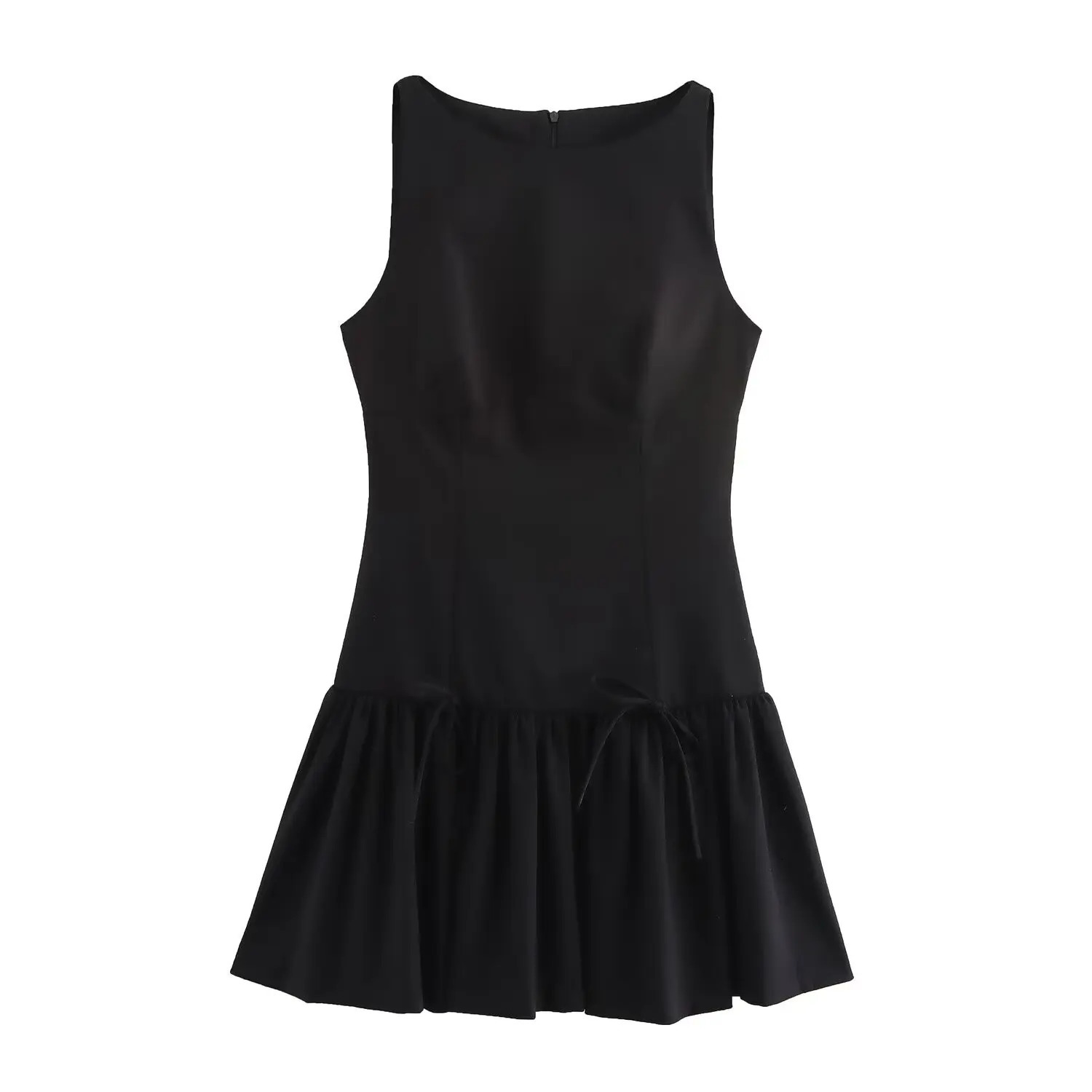 TRAF Bow Pleated Short Dresses for Women Sleeveless Mini Dress Woman 2024 off Shoulder Party Womens Bodycon Female 250206