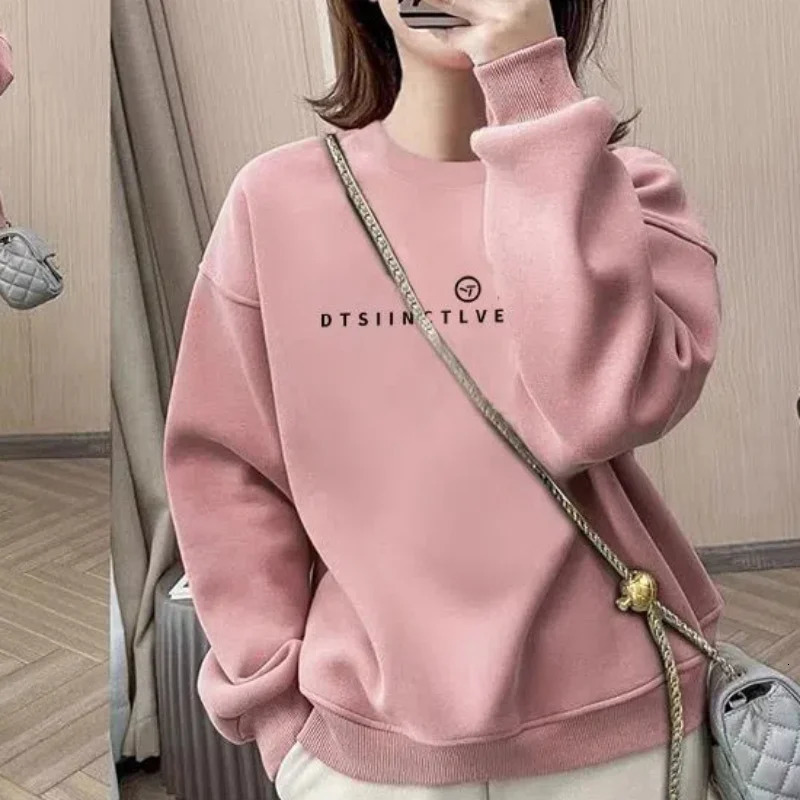 Office Lady Korean Pullover Round Neck Flocking Lantern Long Sleeve Printing Letter Casual Womens Clothing Autumn Winter Tops 250208Z