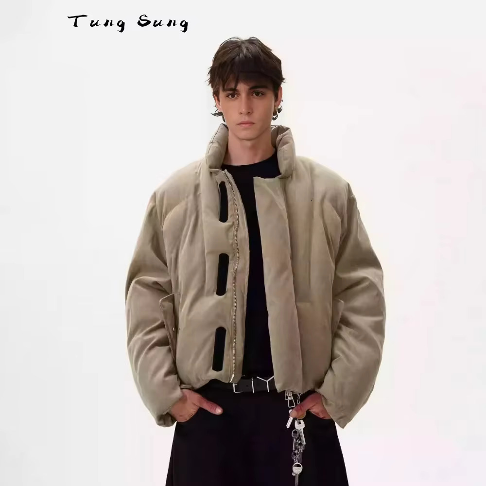 Tung Sung Washed Polished Puffer Jacket Short Coat Loose Thickened Warm Silhouette Armor Winter Parkas