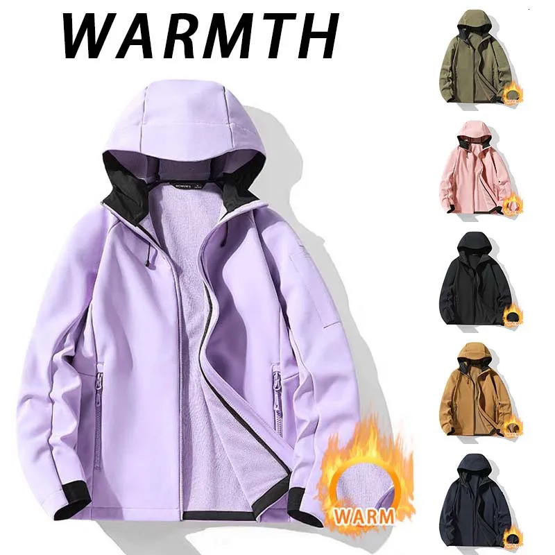 Mens Winter Thicken Warm Hiking Jacket Women Waterproof Hooded Coats Outdoor Windproof Camping Skiing Fashion Loose 250207