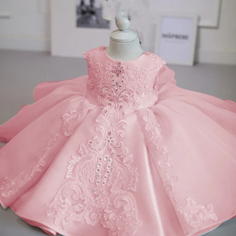 White Baby Girl Dress Children 1 Year Birthday Princess Dress Little Girl Flower Dresses Party and Wedding Baptism Dress Infant 250207