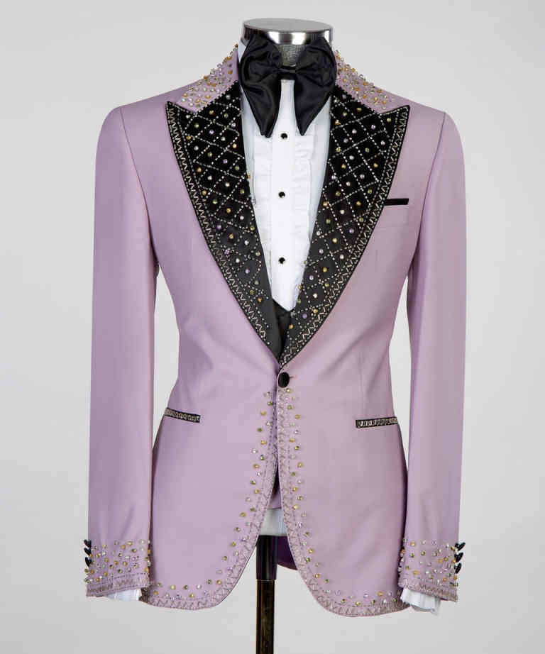 New Arrival Men Suits Slim Fit 2 Pieces Peaked Lapel Elegant Rhinestone Beaded Classic Men Wedding Suits Groom One Button (Blazer+Pants) Customized