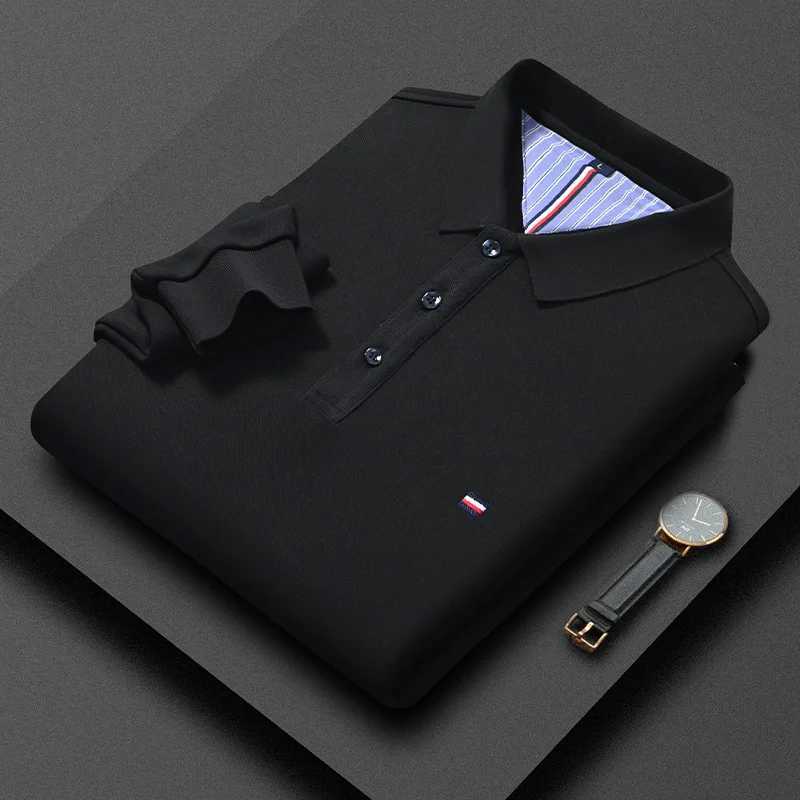 New Business Fashion Plush Polo Shirt Long Sleeve Mens Winter Casual Solid Color Embroidered Collar Thick T-shirt M-4XL LargeT250207