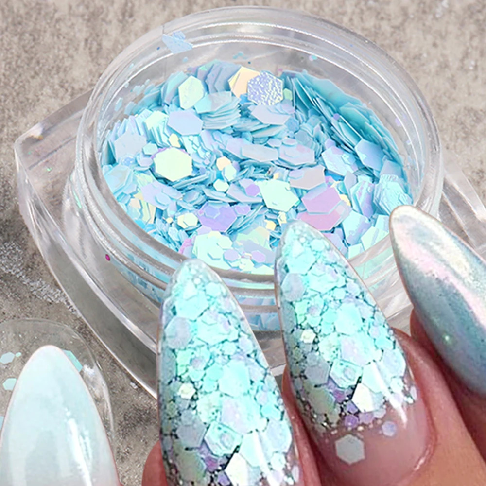 10G Sparkly White Hexagon Nail Sequins 3D y Glitter Bulk Mix Flakes For Art Decorations Charms Gel Polish DIY Manicure 250115