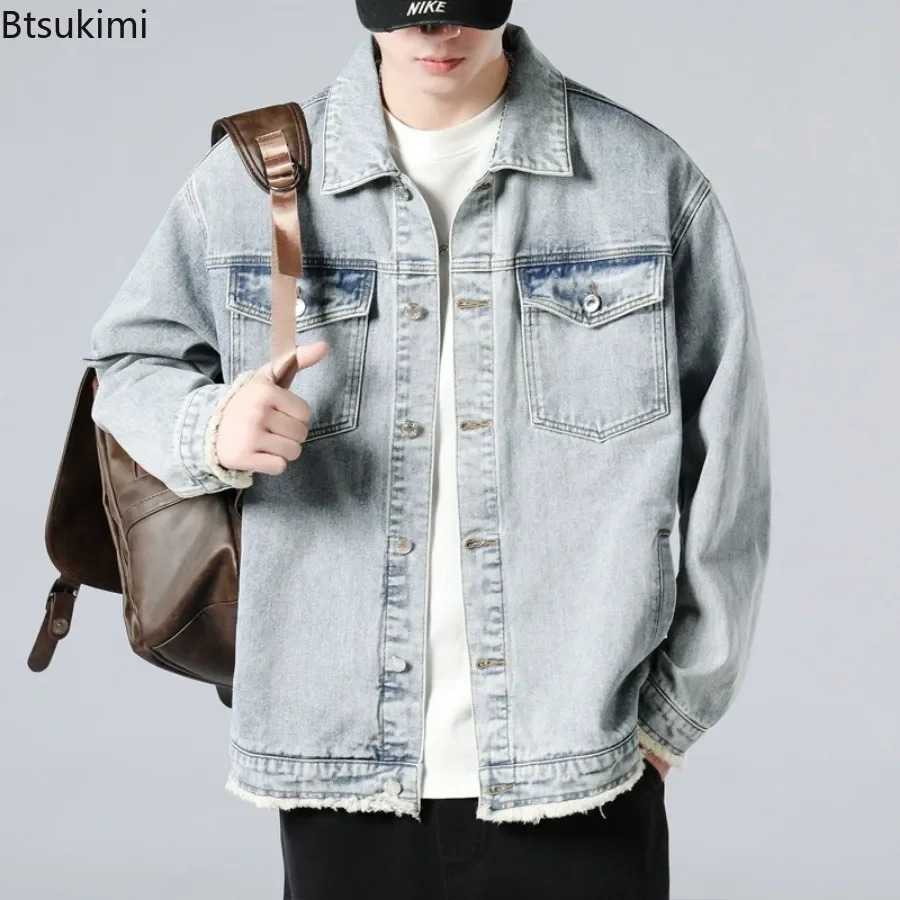 Spring Autumn Mens Cowboy Jacket Stylish Casual Daily Men Clothing Trend Handsome Male Denim Coats Loose Retro Jeans 250207