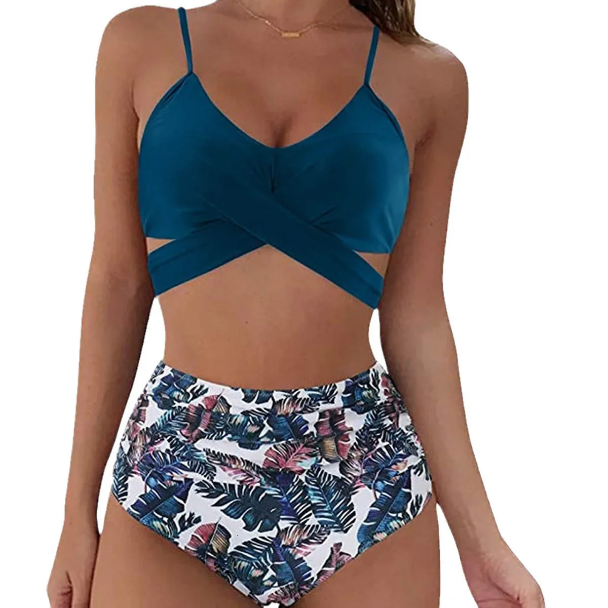 Sexy Leopard Print Two-Piece Bikini with Cross High Waisted and Sleeveless Backless n for Women 250206