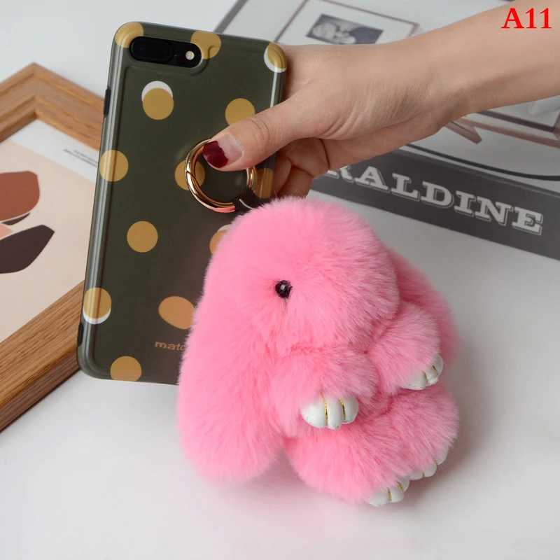 Rabbit Keychain Ring Fluffy Real Fur Pp Bunny Trinket Key Chain Charm Cute Key Ring Bag Car Key Pendant Y250208