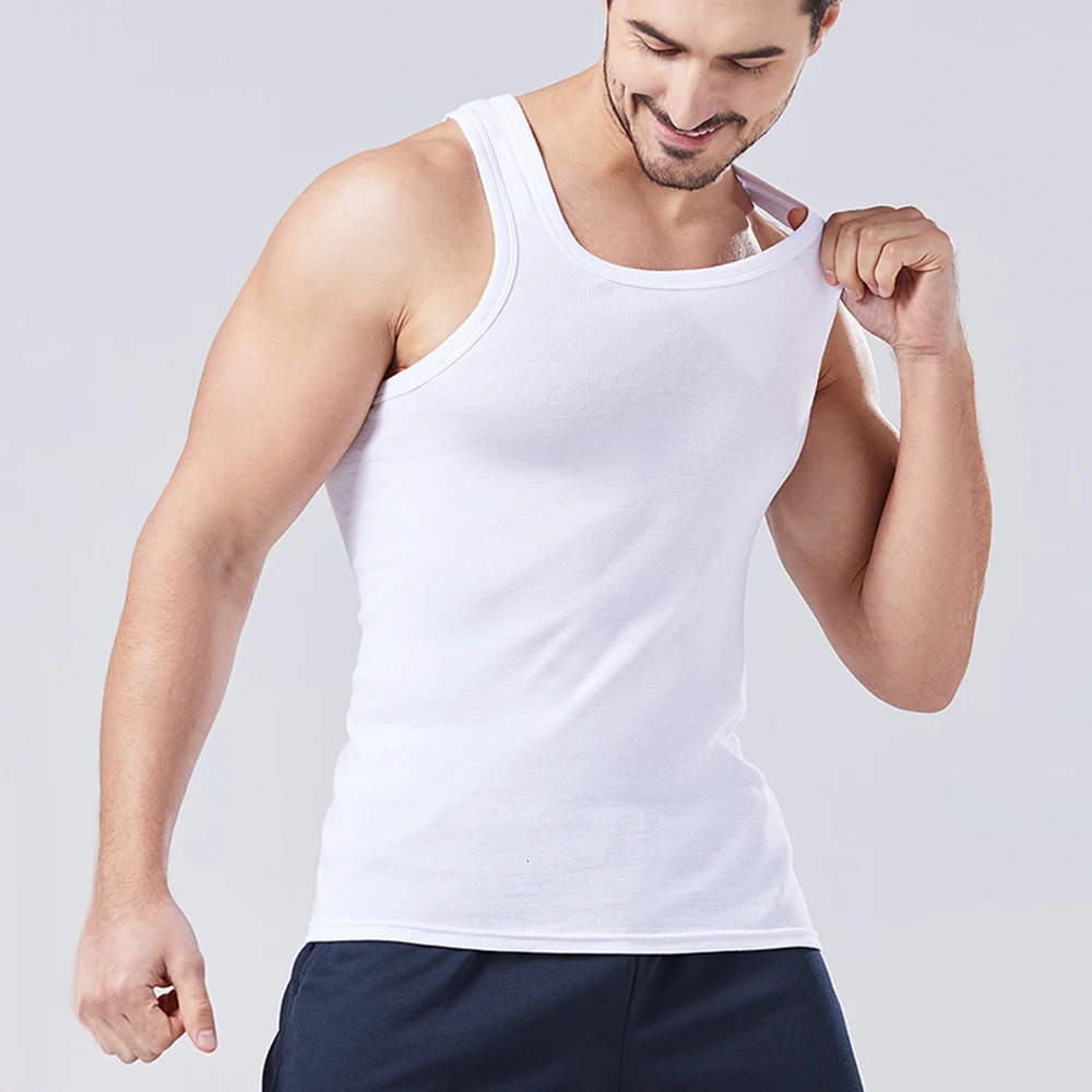 Cotton Men Sleeveless Tank Top Solid Color Gym Muscle Vest Undershirts Oneck Mens Clothing Tees Workout Tops 250207