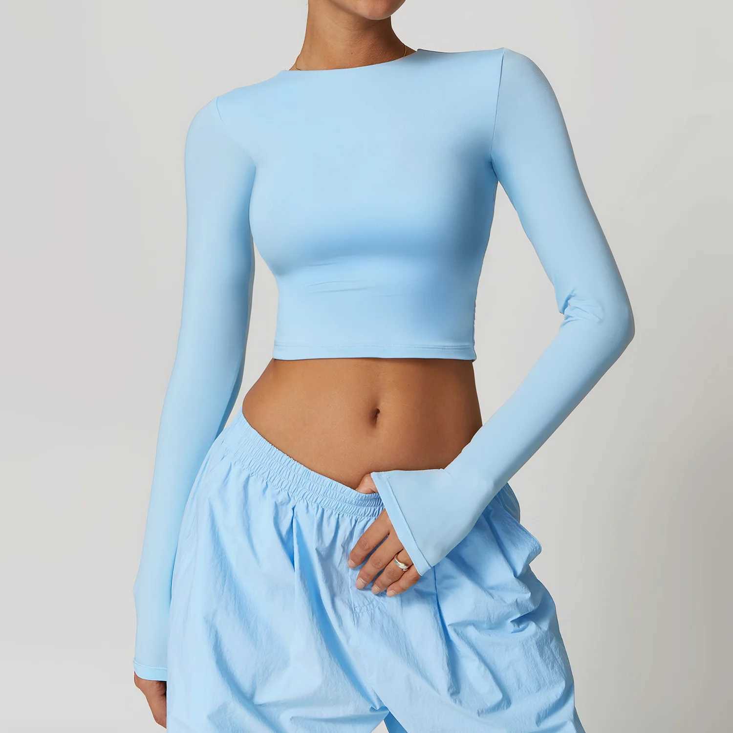 Yoga Outfit Gym Clothes Woman Long Sleeve Running Fitness Top Round Neck Pilates Clothing High Elastic Sportwear Workout Shirts H250207