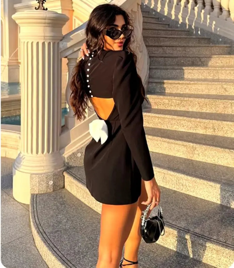 Elegant Womens White Bow Hollow Out Chic Mini Dress Short Dresses Casual Black Red Evening Party Birthday Summer 250208Z