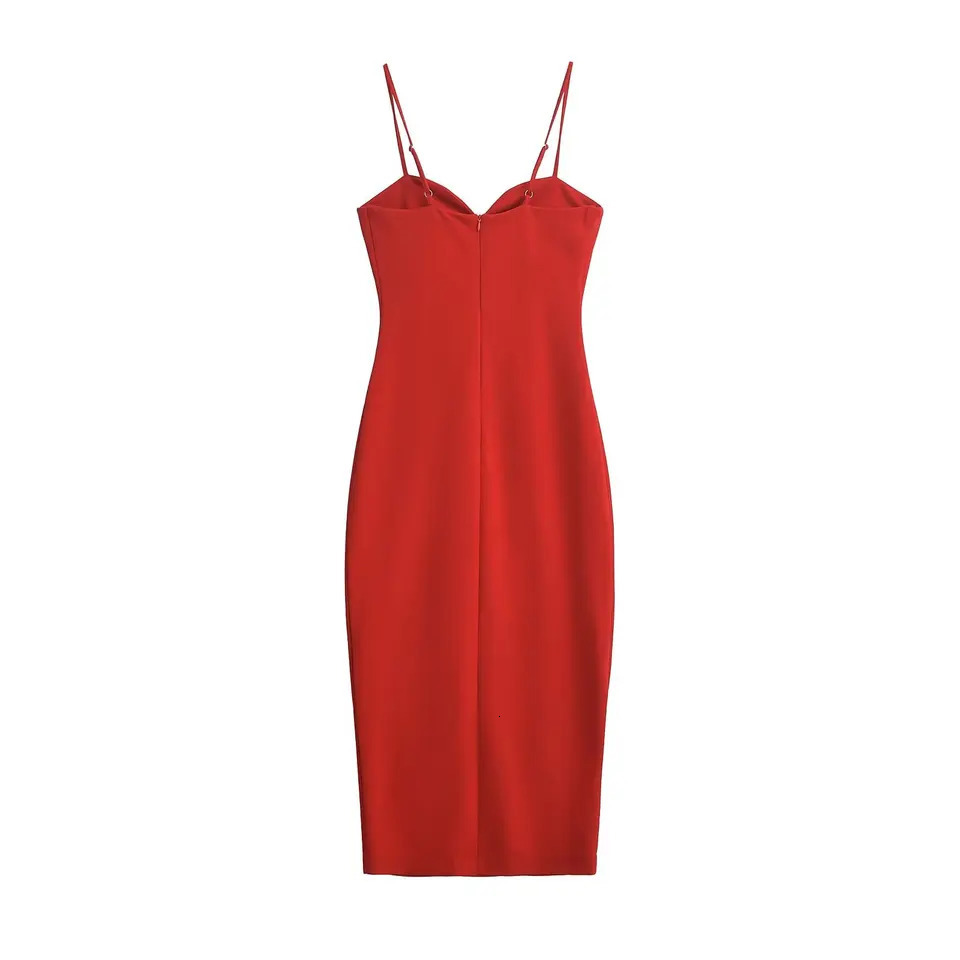 TRAF Sexy Womens Thin Strap Zipper Ultra Midi Red Dress Elegant Christmas 250207