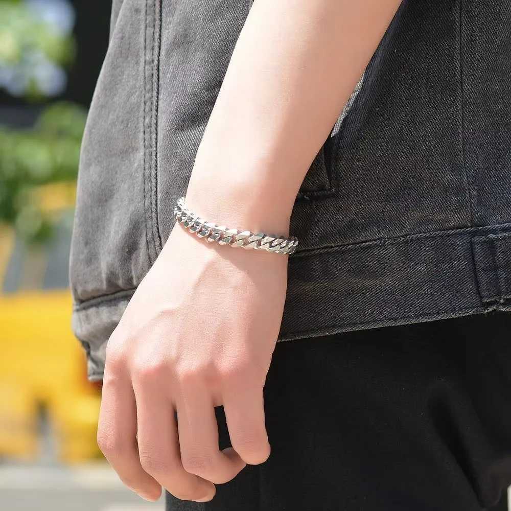 New Stainless Steel Gold Color Cuban Bracelet Men And Women Fashion Hip Hop Punk Jewelry Brithday Gift Y250208