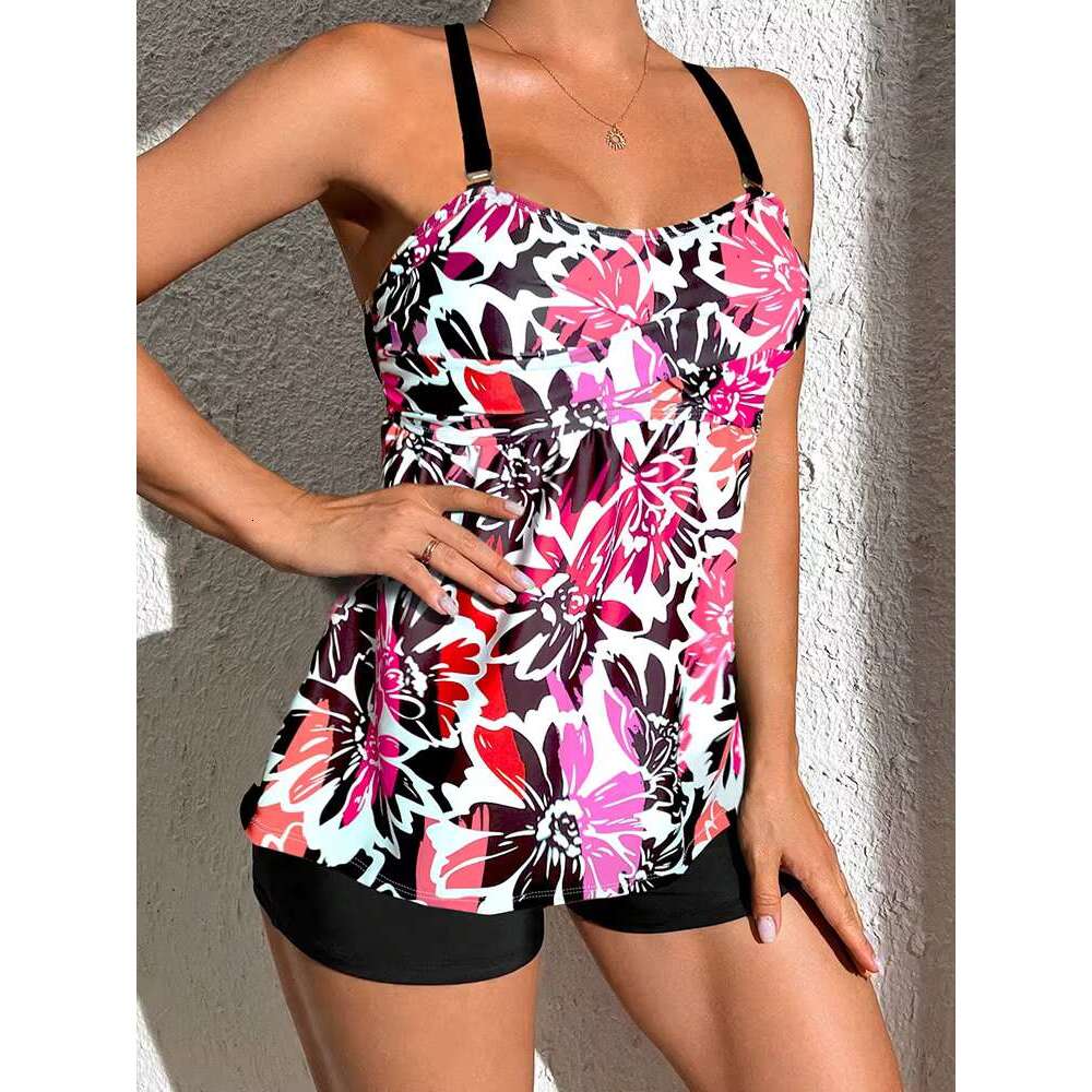 2025 High Quality Design Sexy Women's Bikini Set Black Swimwear Pool Retro Fresh Leaf Print Strap Swimsuit
