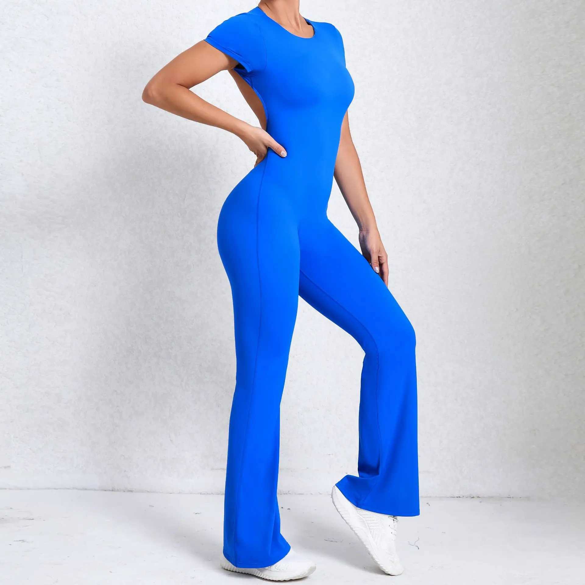 Yoga Outfit Women Sports Flared Pants Fitness Rompers Stretch Workout Bodysuits Jumpsuit Long Sleeves Gym Set Womens Suit Sportswear H250207