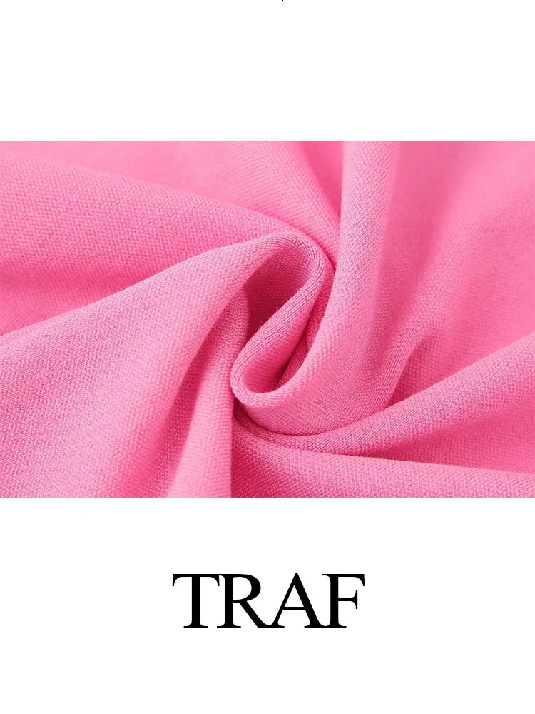 TRAFZA 2024 Womens Pink Dress For Beach Party Midi Dres Solid Strapless Backless Off Shoulder Slim Long Dresses Summer 250207