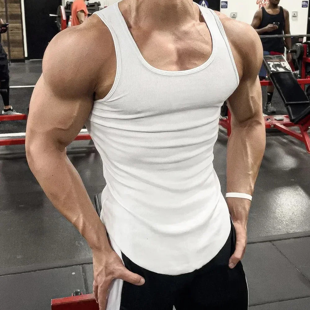 Mens sports ultrathin vest summer breathable sleeveless round neck gym running top mens fitness Tshirt underwear 250207