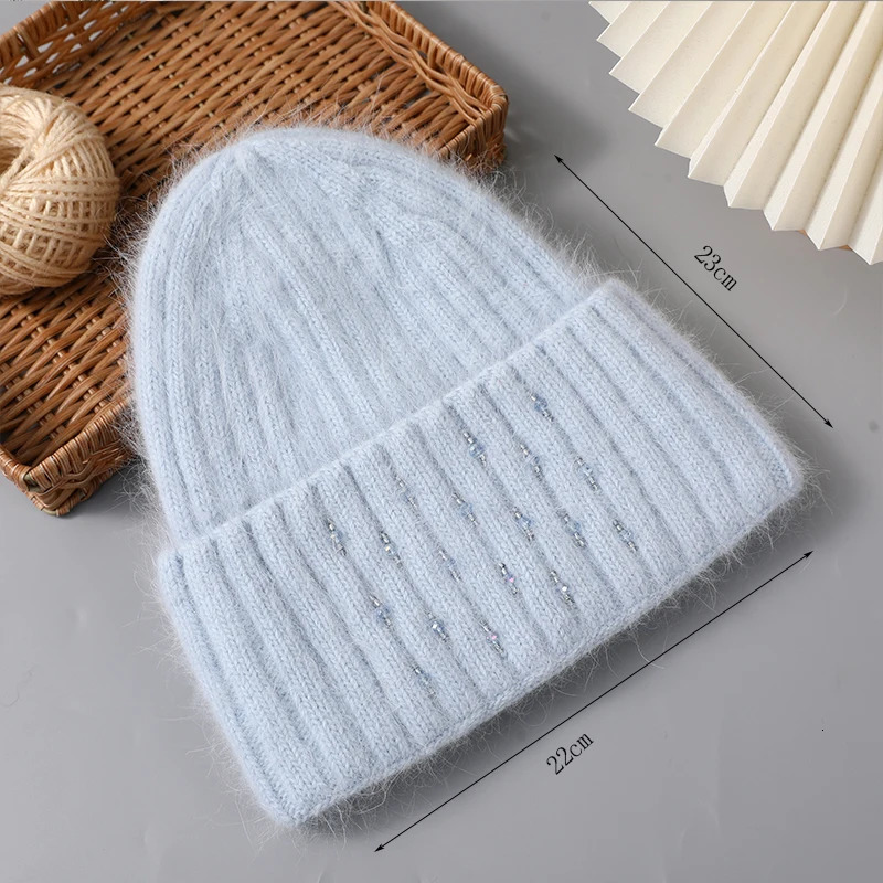 CNTANG Winter Hat For Women Warm Knitted Angora Rabbit Fur Beanies Fashion With Bead Hats Female High Quality Casual Cap 250207