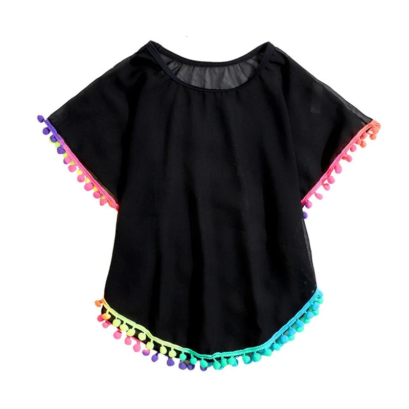 Toddler Baby Girls Swimsuit Coverup Beach dresses Tassels Cover Up Pompom Poncho Rash Guards 250208Z