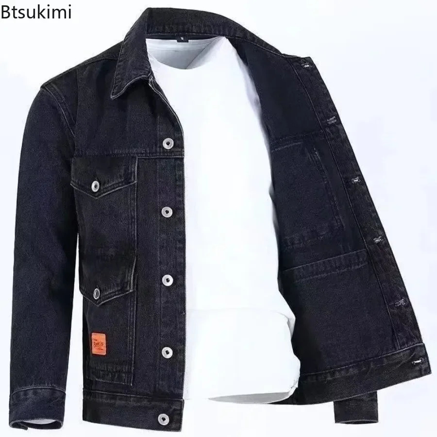 Mens Denim Cargo Jacket Loose Vintage Fashion Casual Cardigan Men Youth Handsome Washed Cowboy Coats Plus Size 250207