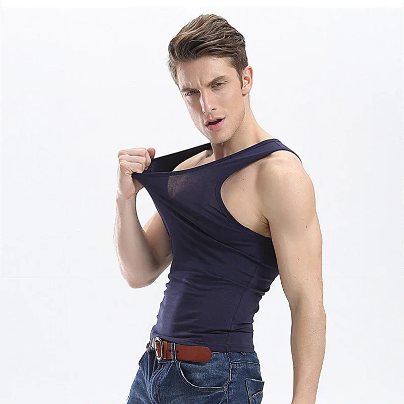 2024 Mens Tank Top Vest Cotton Tights Slim Underwear Men CloseFitting Fitness Elastic Casual Undershirts Male Tops 250207