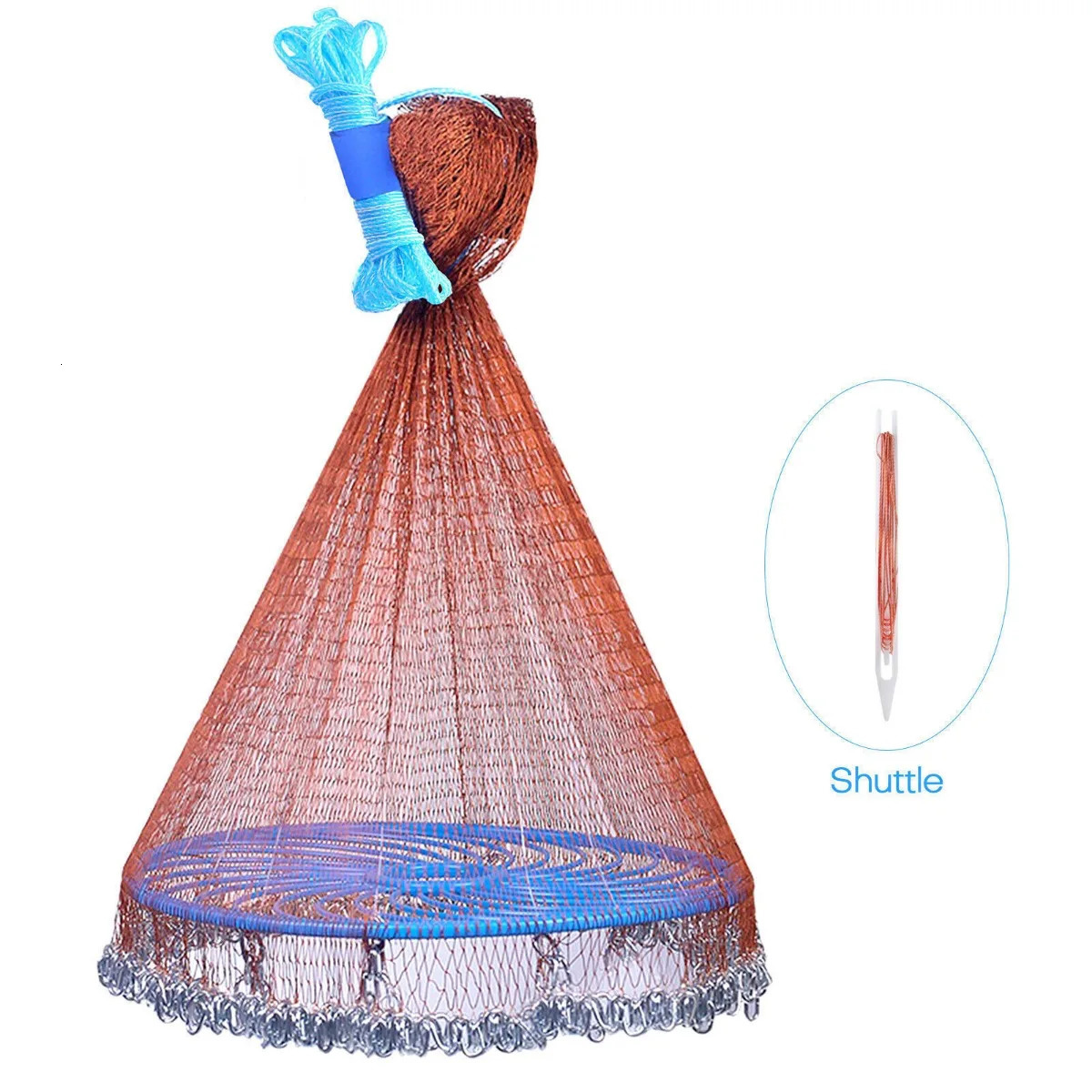 Us-12FT Fishing Cast Net Bait Trap Easy Throw Hand Cast Net Mesh W/Chain Sinker 250207