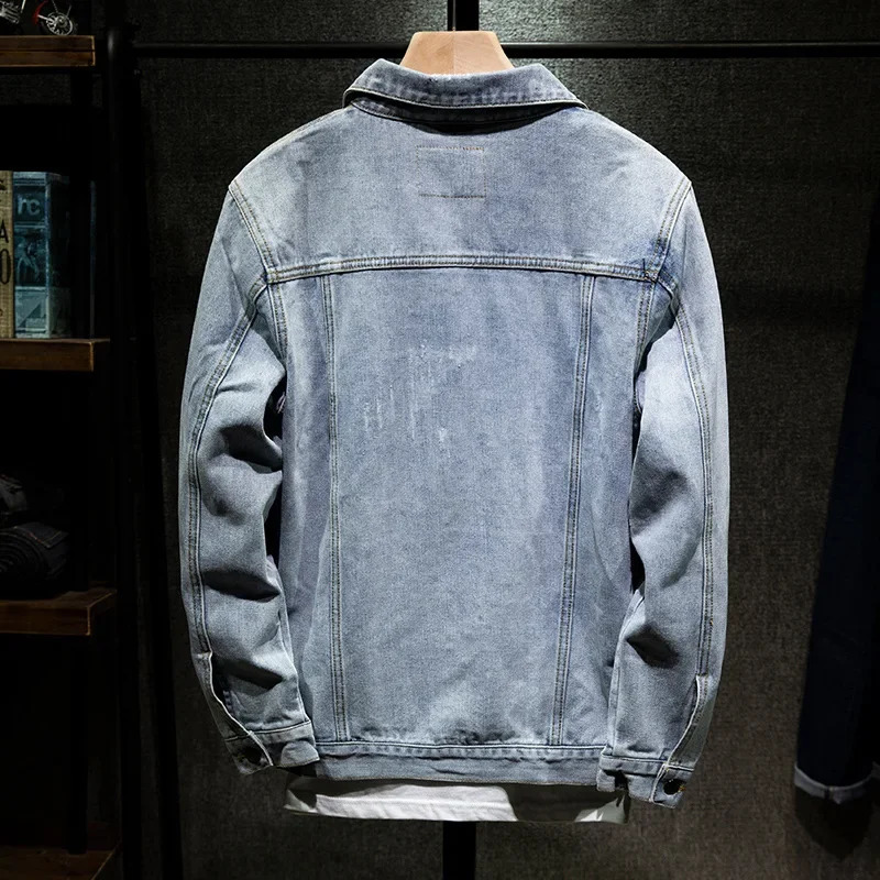 Men Denim Coats Thick Jackets Turn Down Collar Full Sleeve Jacket Single Breasted Slim Fit Regular Casual Coat Autumn Winter 250207