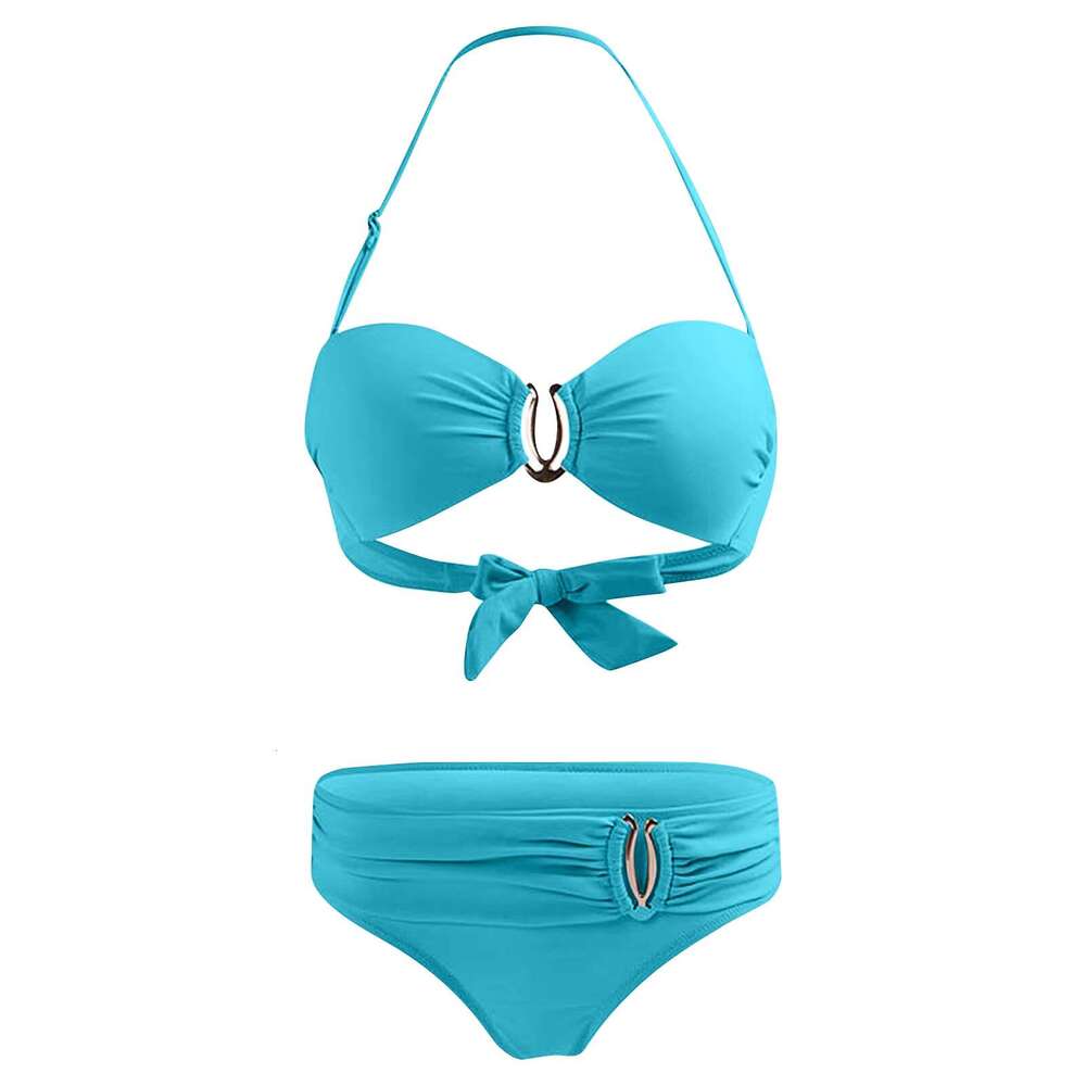 Fashion Women'S Split Swimsuit Sexy Neck Strap Backless Bandeau Tops Low Waist Briefs Set Adjustable Comfy Solid Beachwear