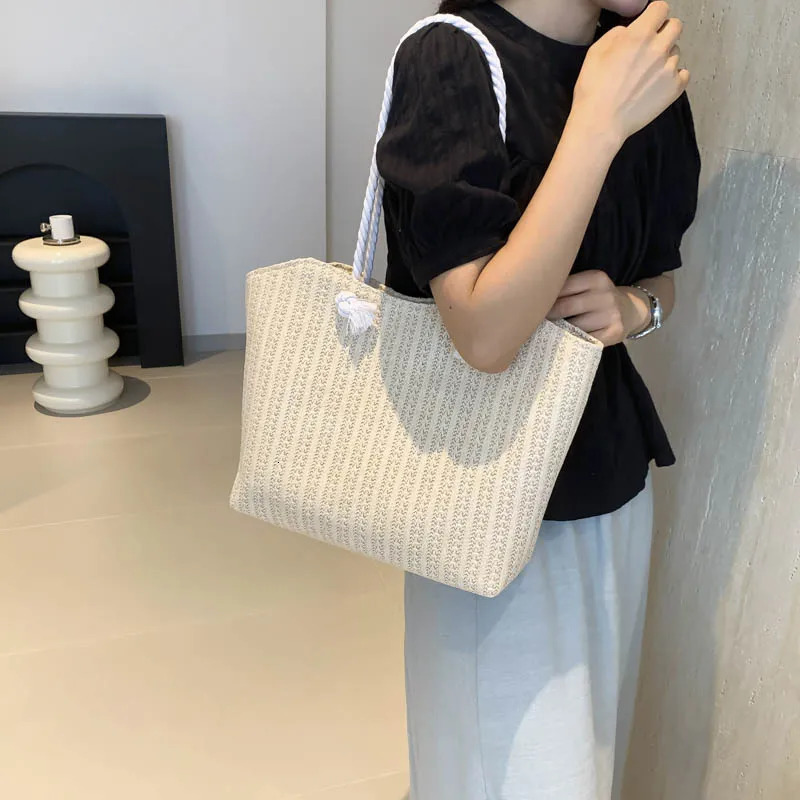 Straw Woven Large Capacity Bag Female Summer Beach Woven Bag Womens Bag Single Shoulder Tote Large Bag 250206