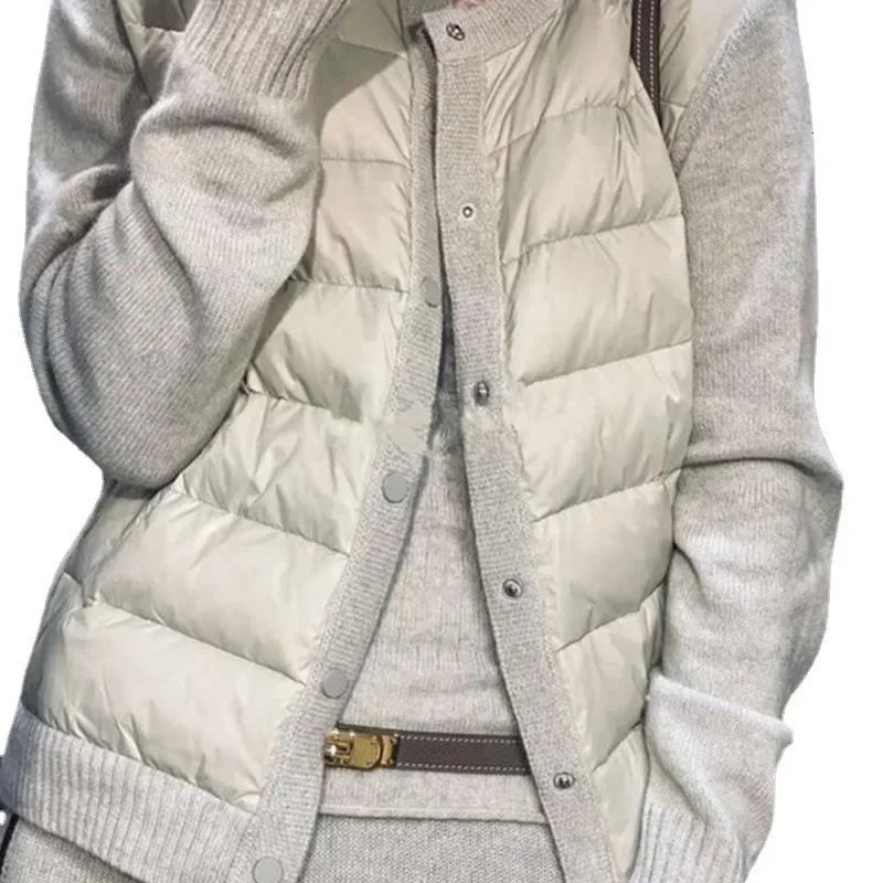 2023 Winter Womens Sweaterknit Jacket Cropped Stylish Casual Cardigan Down CottonPadded Coat European Style Clothing 250113Z