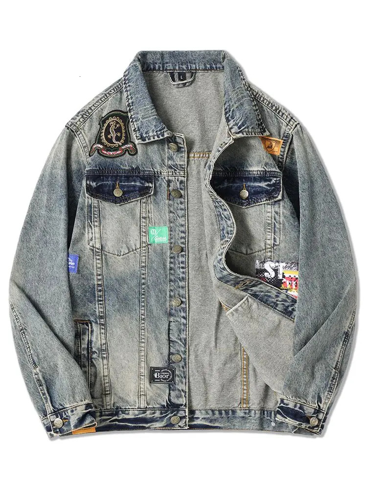 Vintage Loose Denim Jacket Mens Streetwear Fashion American Western Style 250207