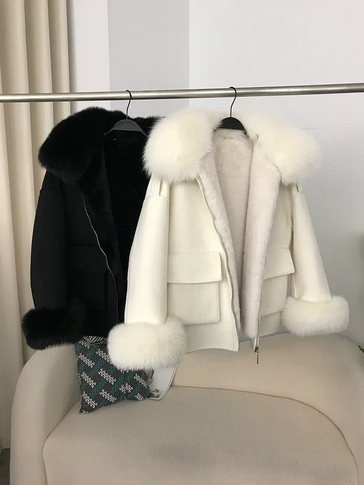 OFTBUY 2024 Real Fur Coat with thick liner Winter Jacket Women Natural Collar Cuffs Wool Cashmere Blends Pockets Outerwear 250109