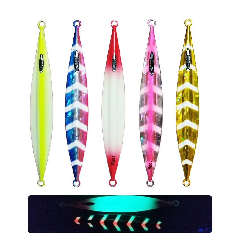 1PC Slow Pitch Jig 120g150g200g250g300g Slow Falling Sinking Metal Jigging Lure Glow Jigs Luminous Lure Pesca Fishing Angler 250207