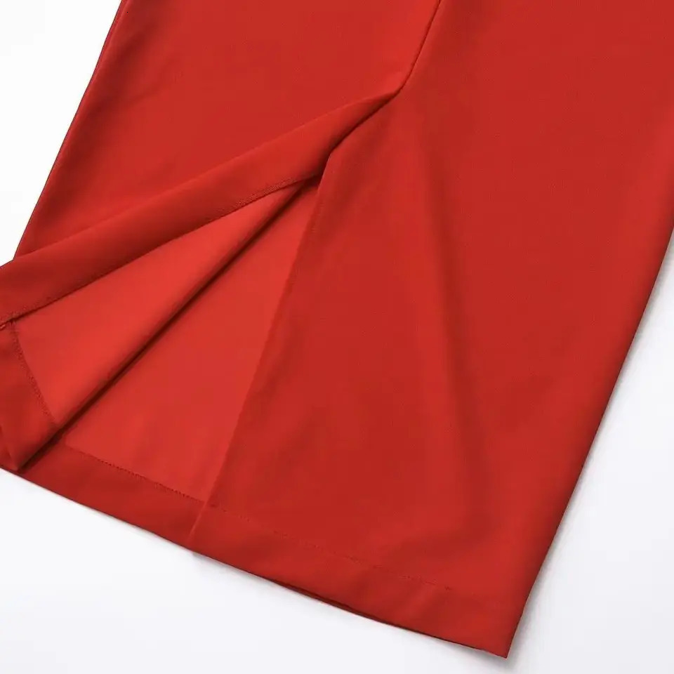 TRAF Sexy Womens Thin Strap Zipper Ultra Midi Red Dress Elegant Christmas 250207