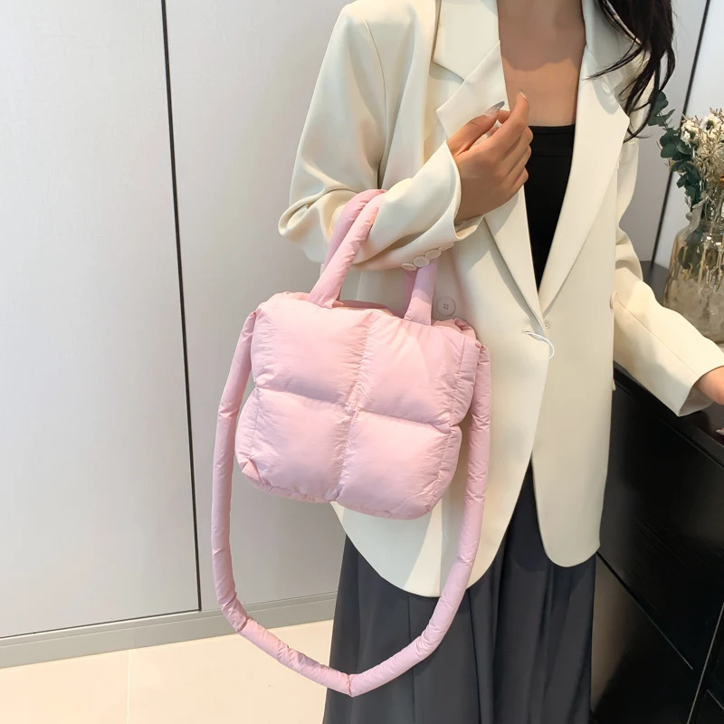 Inflatable handbag womens bedding shoulder bag soft cotton down handbag wallet 2024 lightweight womens pillow shopping bag 250208