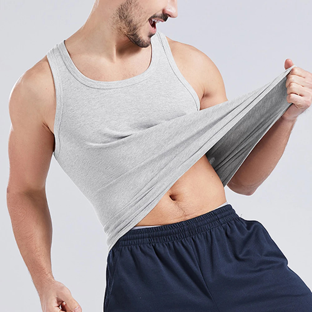 Cotton Men Sleeveless Tank Top Solid Color Gym Muscle Vest Undershirts Oneck Mens Clothing Tees Workout Tops 250207